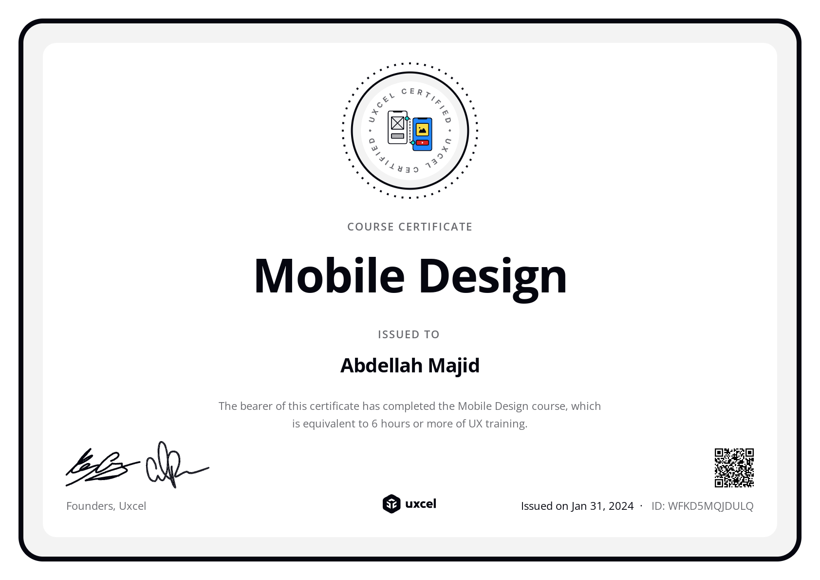 Abdellah Majid's certificate